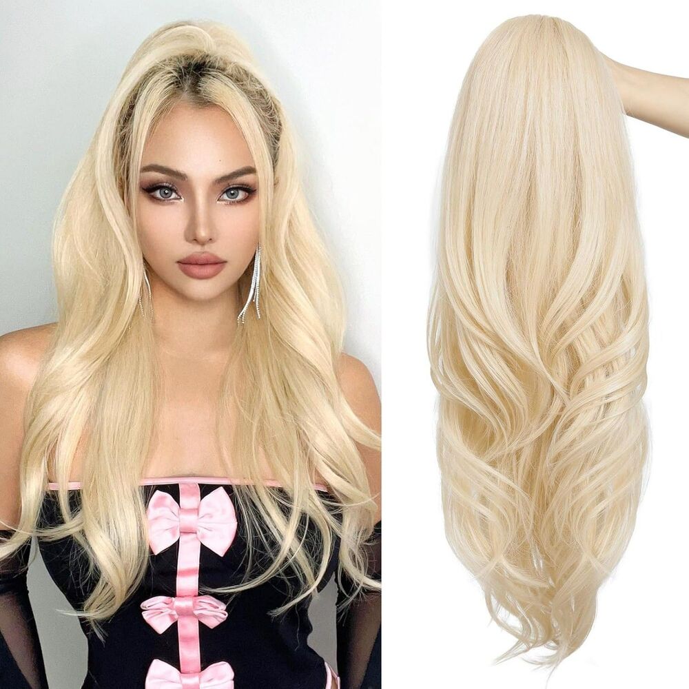 SEIKEA 26" Drawstring Ponytail Extension Wavy Synthetic Hairpiece Cool Blonde